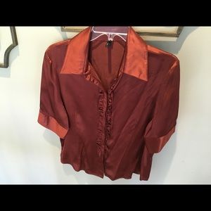 EUC Morrissey Y? XL Copper Silk Blouse-Bust 20”